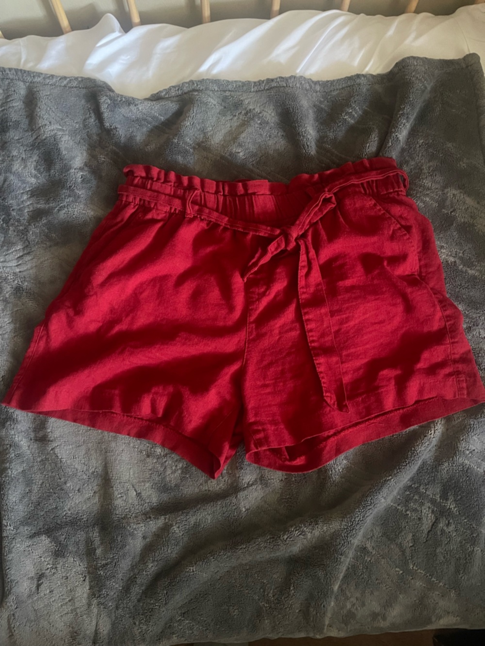 Old Navy Red Paperbag Waist Linen-Blend Shorts